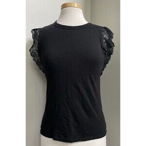 White House Black Market Lace Short Sleeve Black Tee Crew Neck XS